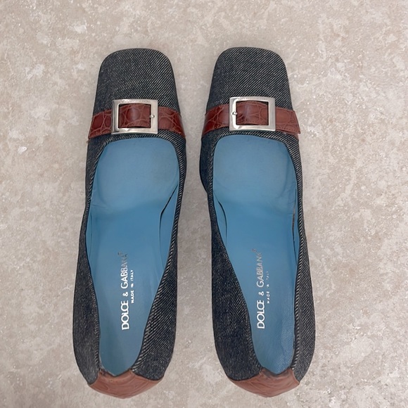 Dolce Gabbana womens size EU38 US8 heels jean fabric brown leather like new - Picture 5 of 9